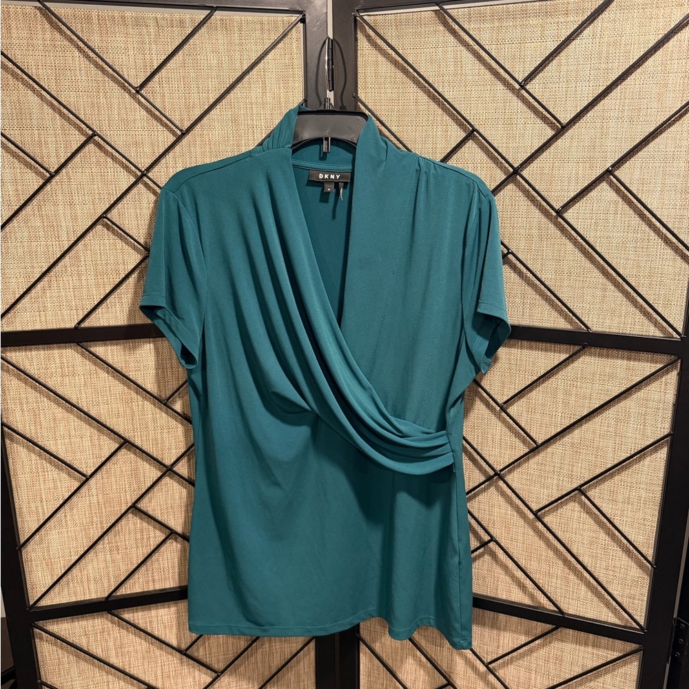 DKNY Green Drape V-Neck Blouse - XL
